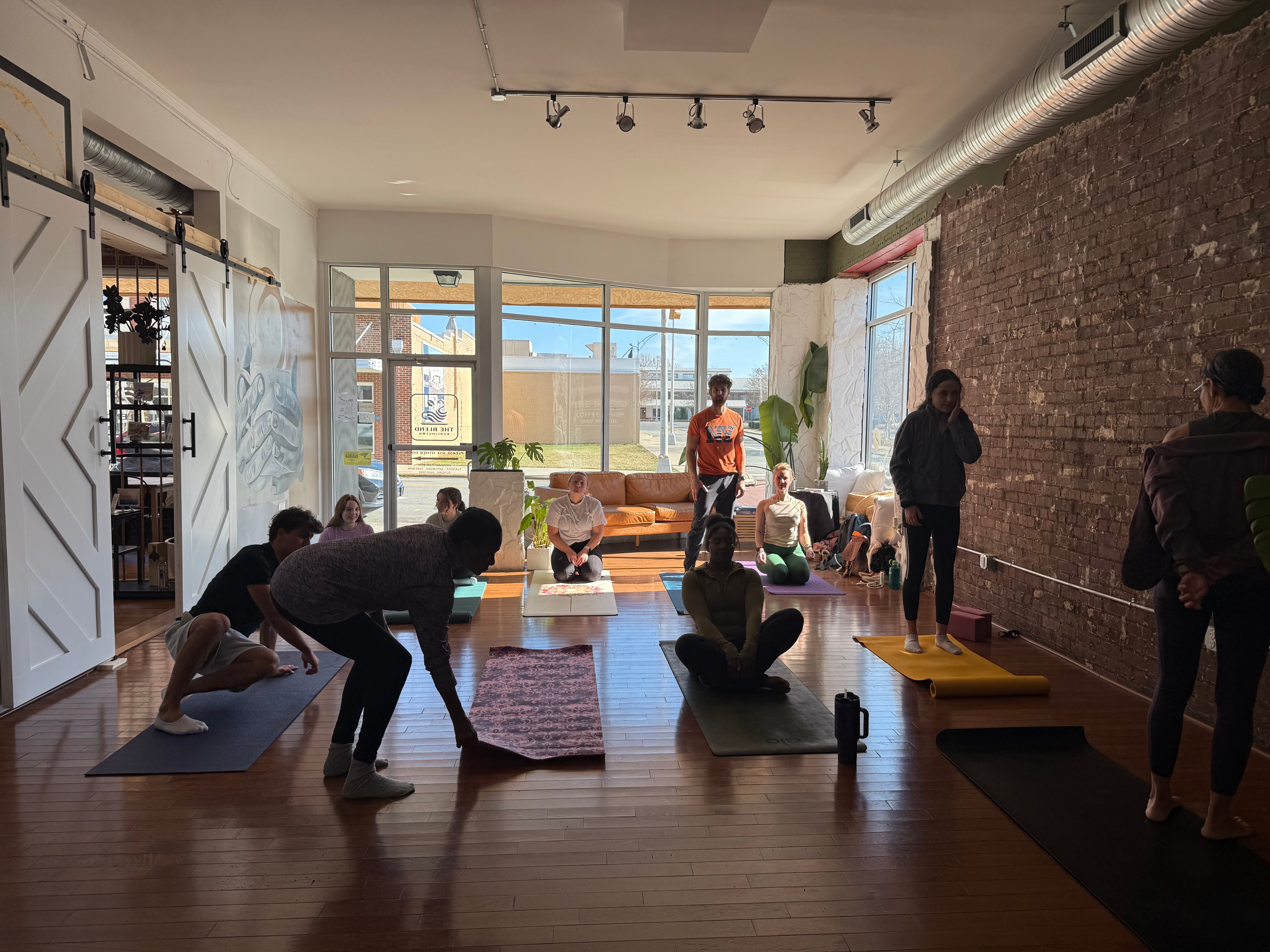 Yoga class in The Blend Burlington venue space